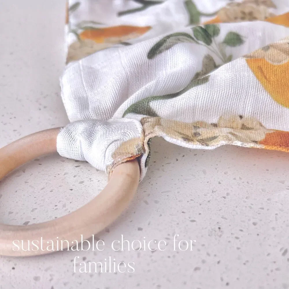 Organic Lovey With Wooden Ring | Natural Teething Blanket | Modern Peaches Baby